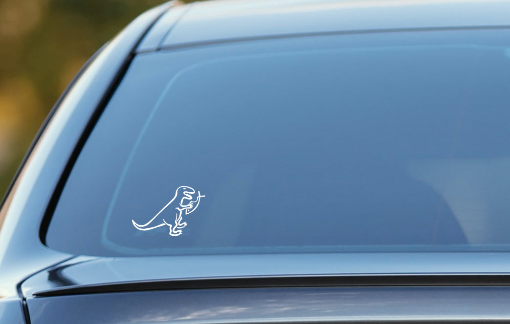 Dinosaur eating a Jesus fish sticker, science sticker, evolution sticker, Darwin, biology sticker, gift image 0