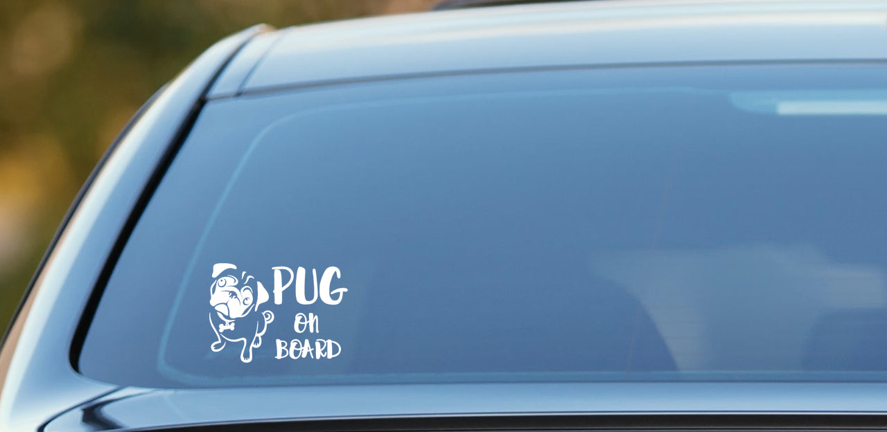 Pug on board car sticker, Pug vinyl car sticker, laptop decal image 0