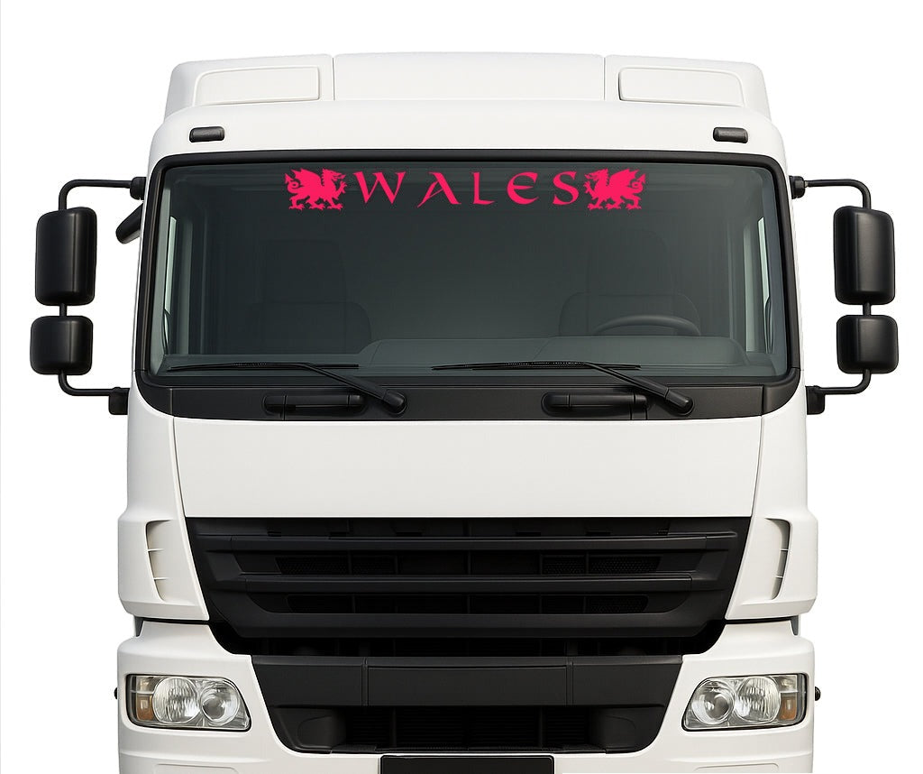 Welsh Dragon lorry windscreen sticker in pink