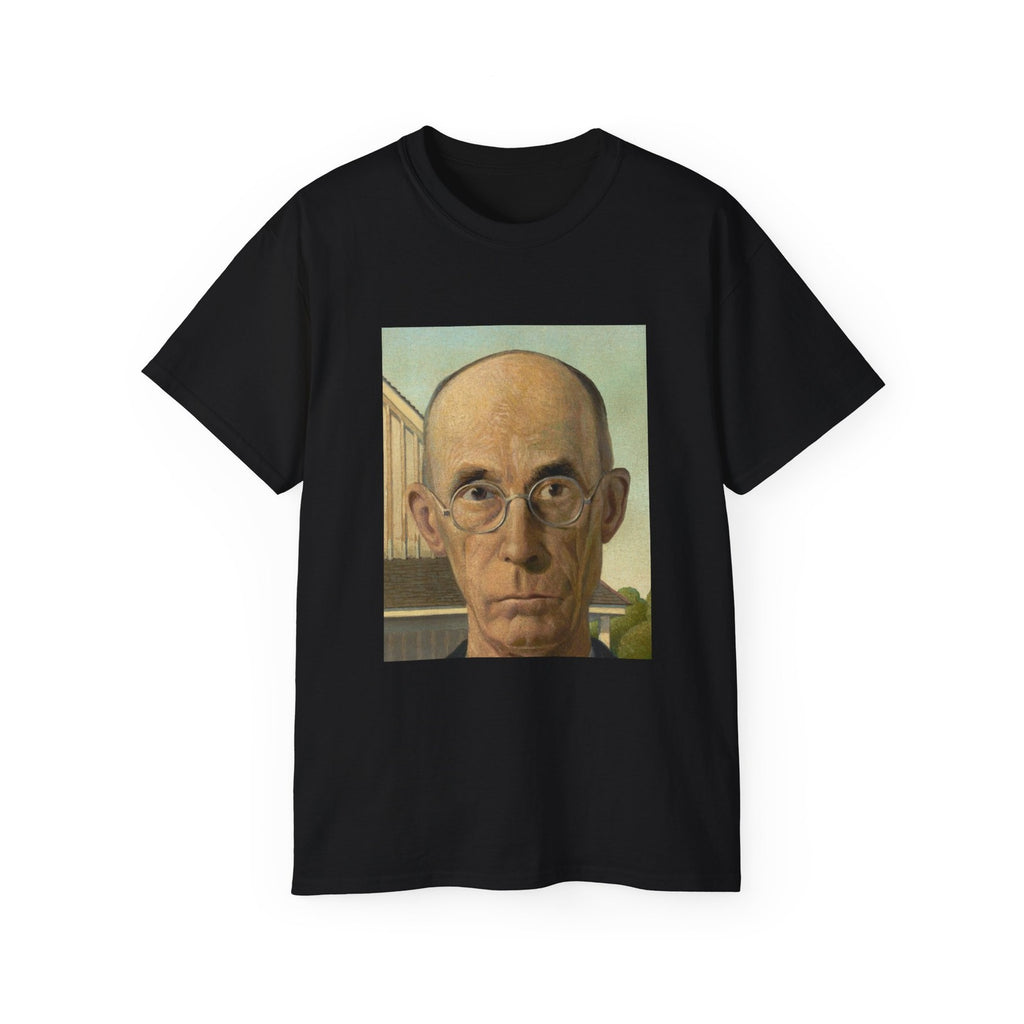 American Gothic Close-Up T-Shirt - Grant Wood Farmer Portrait Art Tee