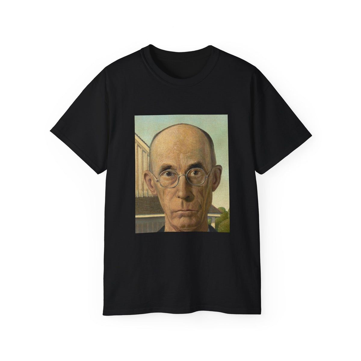 American Gothic Close-Up T-Shirt - Grant Wood Farmer Portrait Art Tee