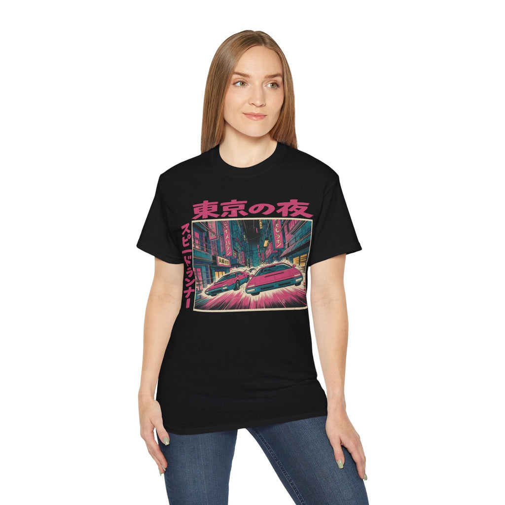 Tokyo Night Speed Runner T-Shirt, Japanese T-Shirt, Retro Cyberpunk Car