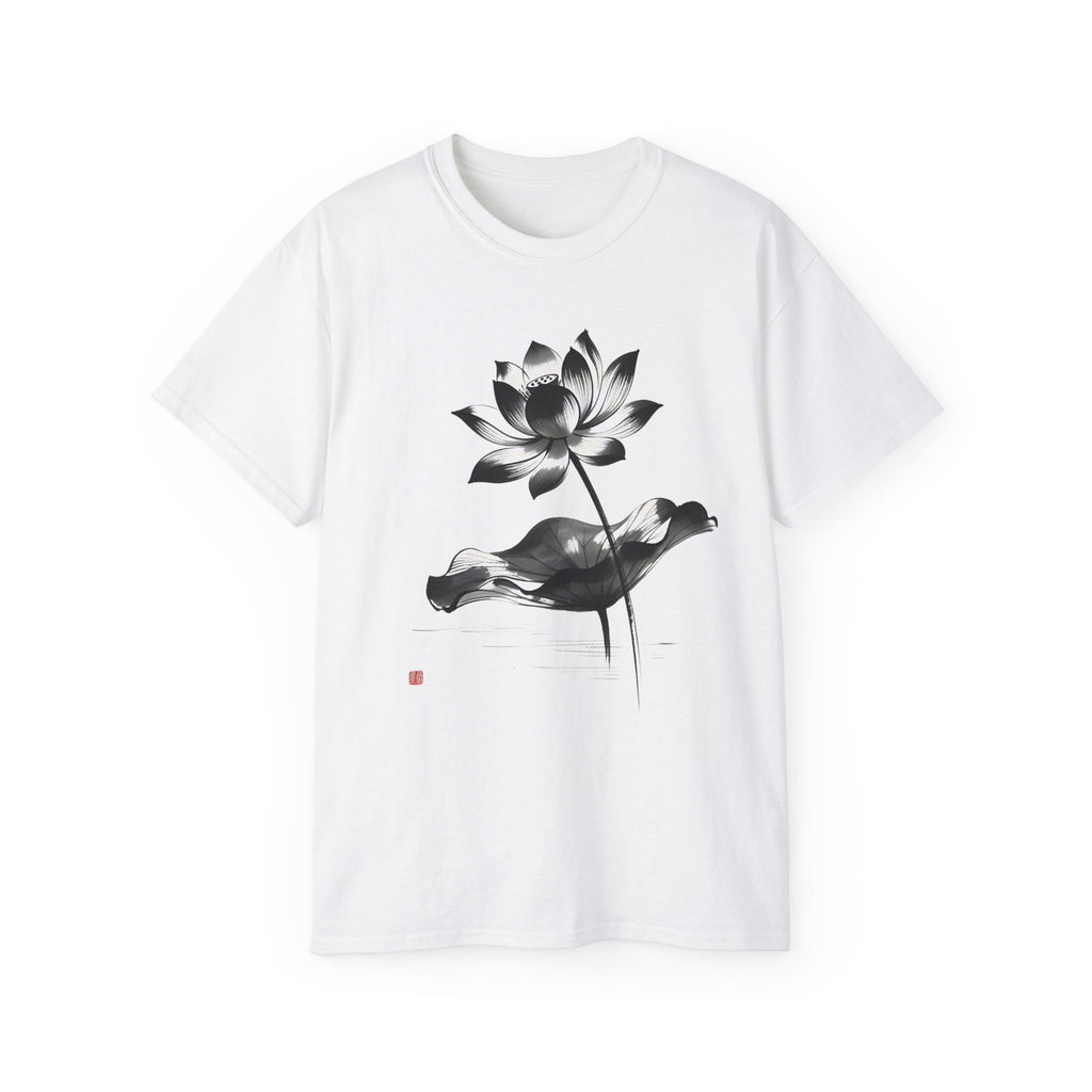 Lotus Flower T-Shirt, Japanese Ink Art Tee, Gift for Men and Women, Minimalist Design