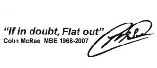 If In Doubt Flat Out Colin McRae inspired car sticker, vinyl decal